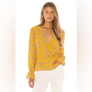 cupcakes & cashmere Joie Tossed Buds Wrap Blouse in Harvest Gold floral print